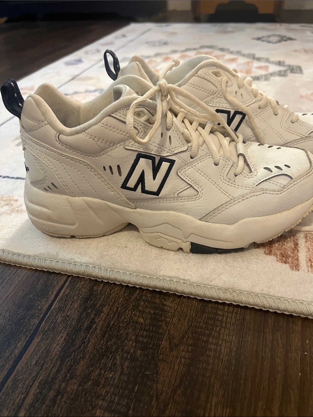 New Balance Kids White Sneakers with Black Logo Accent